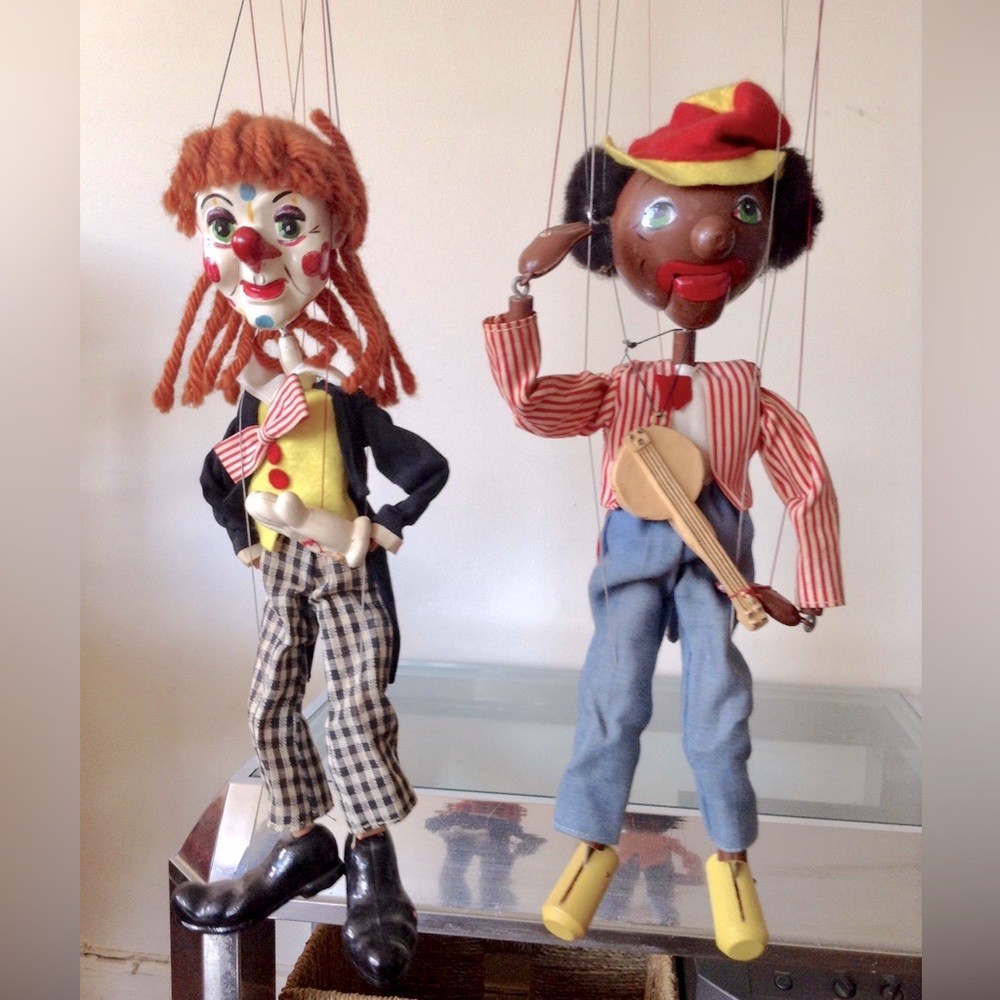 Rare VTG Pelham Marionettes Made In England Bimbo & Banjo Spieler Minstrel